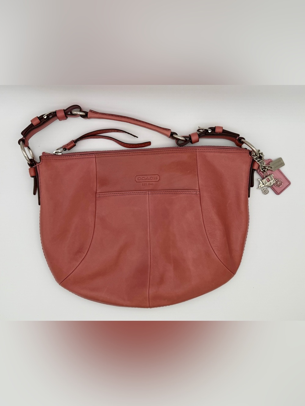 Vintage Coach Leather Hobo Shoulder Bag Mauve Style 12688 Horse Carriage Charm